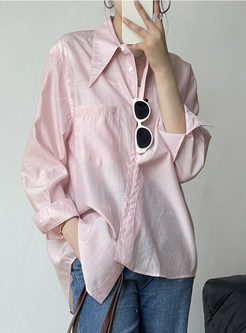 Oversized-Fit Turn-Down Collar Smooth Ladies Blouses