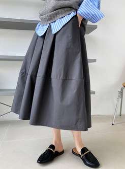 Lite Elastic Waist Big Hem Midi Skirts