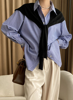 Chic Single-Breasted Striped Ladies Blouses