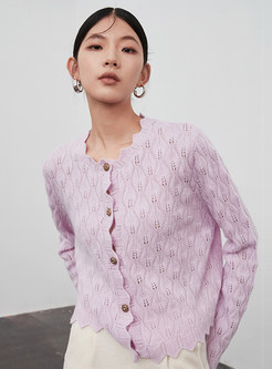 New Wool Cutout Crochet Women Knit Cardigan