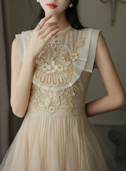 Pretty Embroidered Sleeveless Mesh Dresses