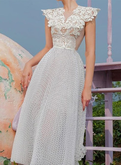 Chic Crochet Lace Waisted Long Dresses