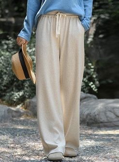 Draped Solid Color Drawcord Pants For Women