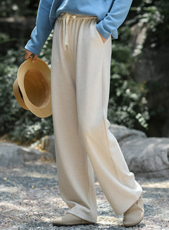 Draped Solid Color Drawcord Pants For Women