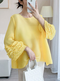 Loose Pearl Purfle Smocked Women Tops