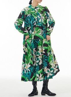 Loose Mockneck Printed Long Sleeve Maxi Dresses