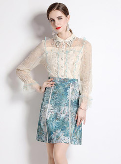 Classy Mesh Beaded Blouses & Embroidered Skirts