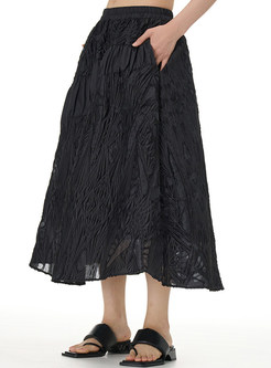 Boxy Elastic Waist Cutout Midi Skirts