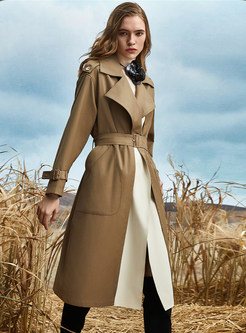 Fashion Contrasting Tie Strap Trench Coats Women