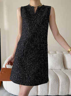 Cut Out Tweed Sequined Shift Dresses