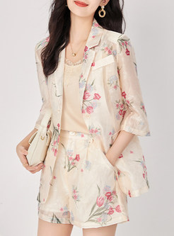 Work Floral 3/4 Sleeve Suit & Shorts For Women
