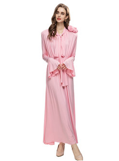 Chic Long Sleeve 3D Flower Maxi Dresses