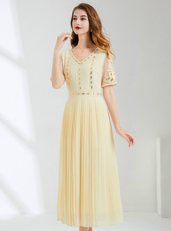 Romantic Embroidered Pleated Skater Dresses