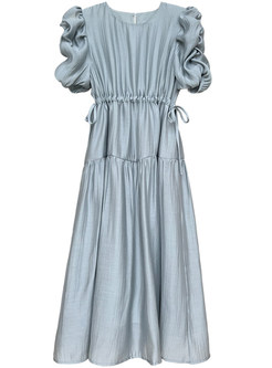 Chic Bishop Sleeve Adjustable Waistline Dresses