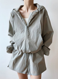 Relaxed Hooded Dual Pocket Women Tops & Shorts
