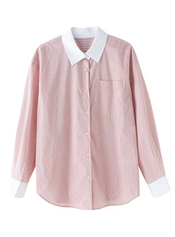 Work Patch Striped Ladies Blouses