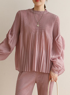 Loose Frilled Long Sleeve Women Tops