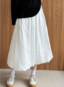 Glossy Smocked Elastic Waist Skirts