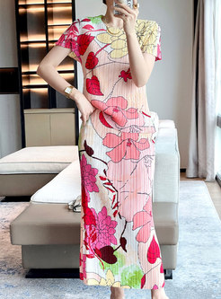 Fashion Flower Printed Smocked Dresses 