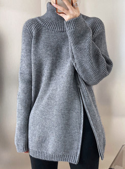 Warm High Neck Side Zipper Women Sweaters
