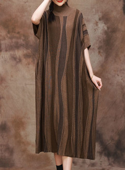 New Knit Patchwork Striped Shift Dresses