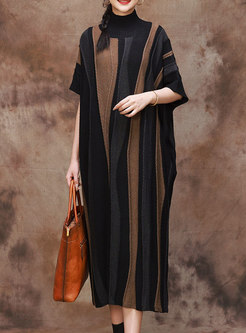 New Knit Patchwork Striped Shift Dresses