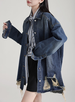 Stylish Ripped Fringes Denim Jackets Women