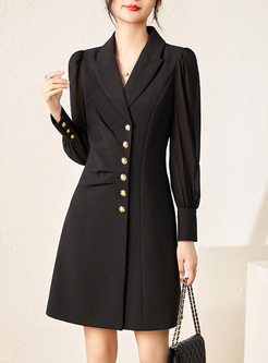 Business Metal Button Notched Collar Dresses