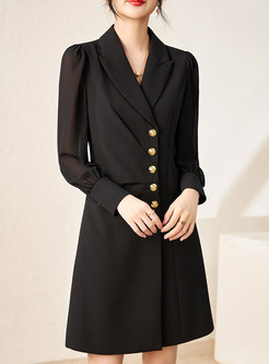 Business Metal Button Notched Collar Dresses