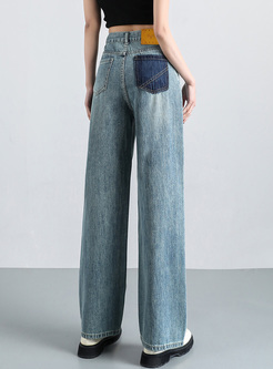 Retro High Waisted Patchwork Jeans