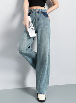 Retro High Waisted Patchwork Jeans