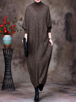 Elegant Batwing Sleeve Knitted Maxi Dresses