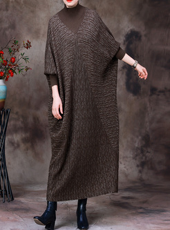 Elegant Batwing Sleeve Knitted Maxi Dresses