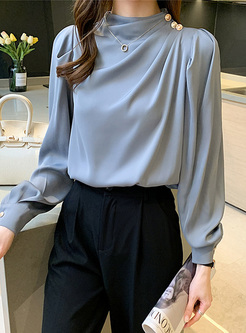 Commuter Metal Button Smocked Women Blouses