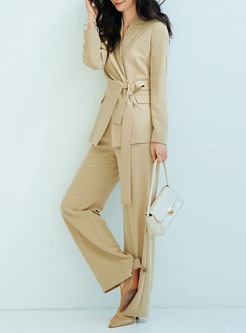 Office Tie Strap Smocked Suits & Pants Women
