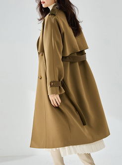 Draped Spliced Leather Trench Coat Women