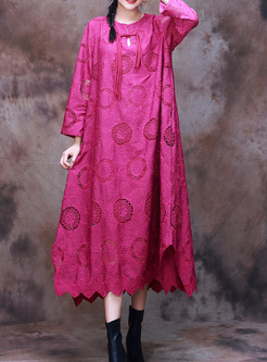 Ethnic Hollow Water Soluble Lace Shift Dresses