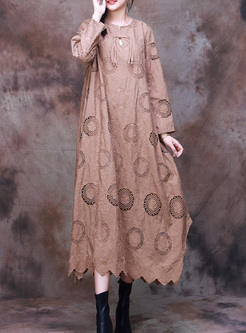 Ethnic Hollow Water Soluble Lace Shift Dresses