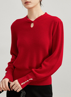 Hollow Out Pearl Knitted Jumper Women