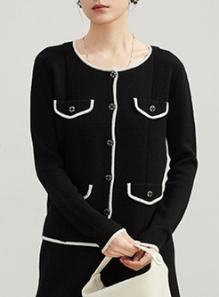 Contrasting Wool Blend Women Knit Cardigan