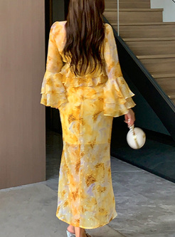 Sexy Flare Sleeve Floral Cover-Ups & SunDresses
