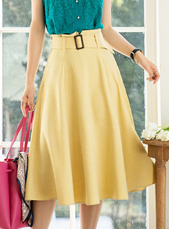 Vintage With Belt Waisted Midi Skirts