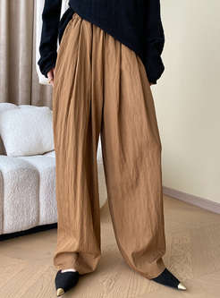 Drape Textured Elastic Waist Women Pants