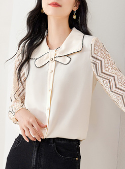 Classy Bow Tie Collar Lace Women Blouses