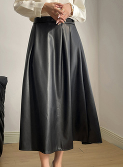 Fashion Smocked Elasticated Leather Skirts