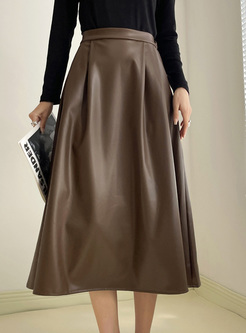 Fashion Smocked Elasticated Leather Skirts