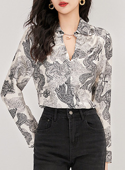 Office Silk Printed Chain Women Blouses