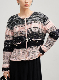 Colorful Striped Women Open Front Knitted