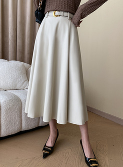 Stylish With Belt Pleated Leather Skirts