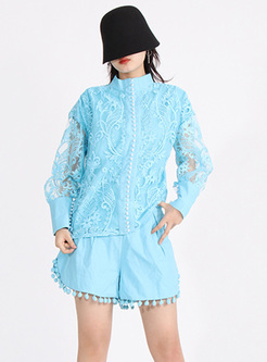 Embroidered Cutout Blouses & Fringes Shorts Pants